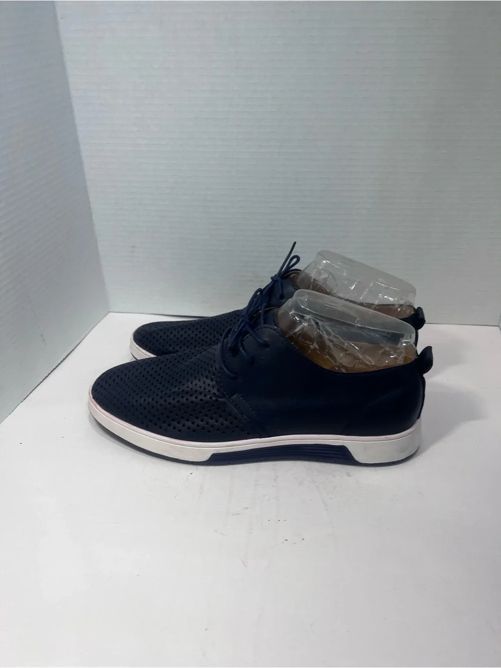 Men's Navy Perforated Derby Lace-Up Shoes with White Sole